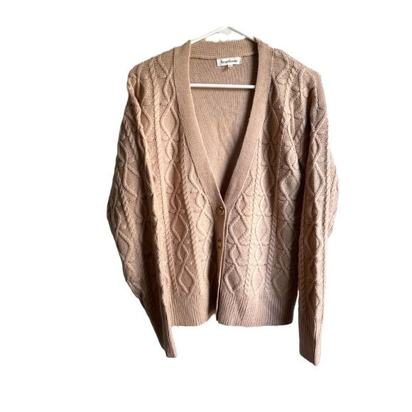 Heartloom Womens Medium Beige Oversized Boho Cable Knit Cozy Sweater Cardigan - Picture 1 of 5